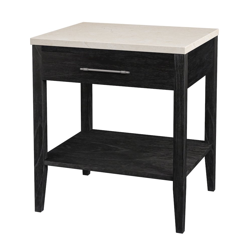 Averly 22"W Marble Top 1 Drawer Nightstand with Shelf, Black. Picture 1