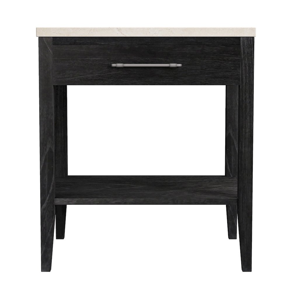 Averly 22"W Marble Top 1 Drawer Nightstand with Shelf, Black. Picture 4