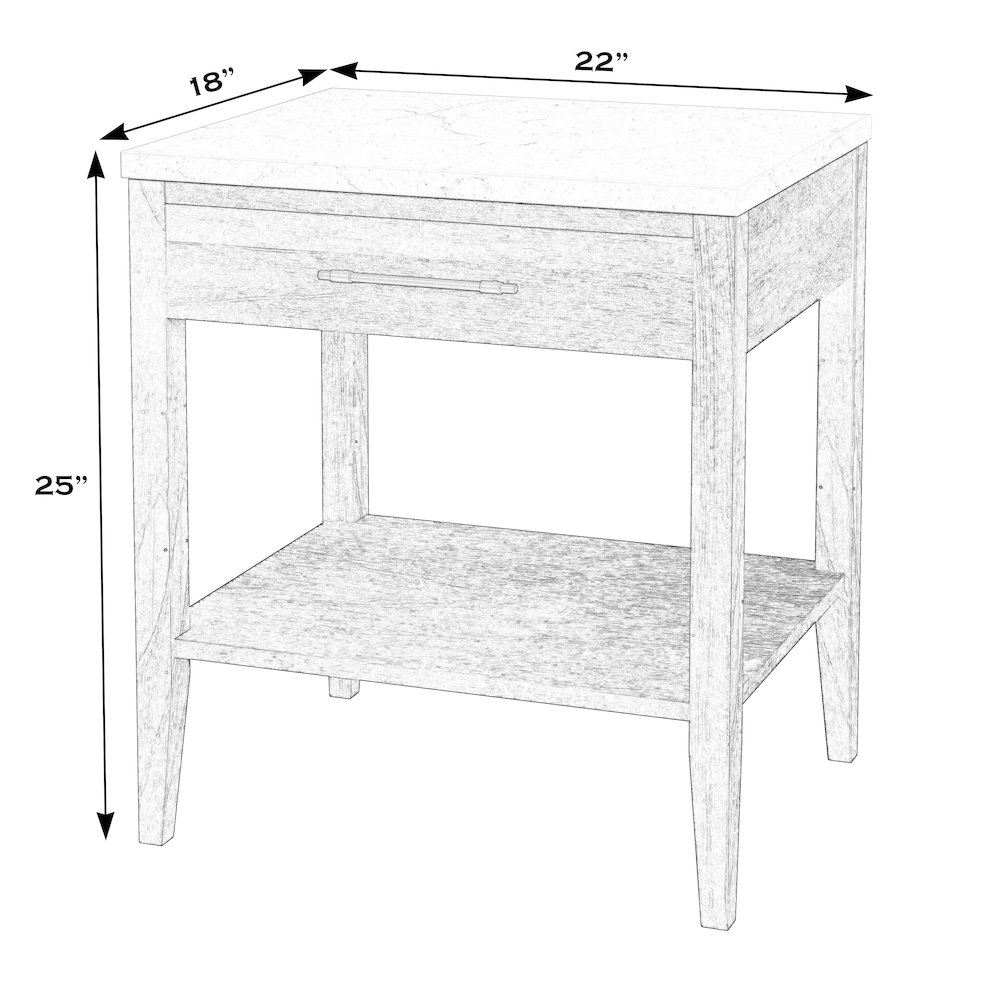 Averly 22"W Marble Top 1 Drawer Nightstand with Shelf, Black. Picture 3