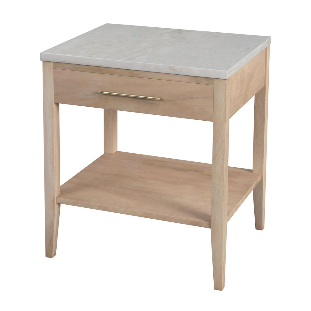 Averly 22"W Marble Top 1 Drawer Nightstand with Shelf, Light Brown. Picture 1