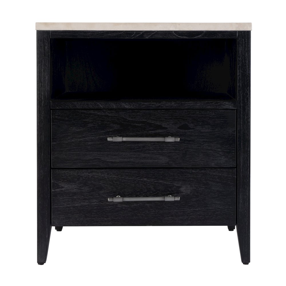 Averly 22"W Marble Top 2 Drawer Nightstand with Shelf, Black. Picture 4