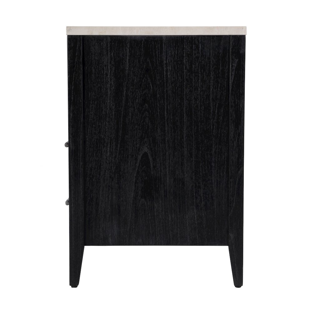 Averly 22"W Marble Top 2 Drawer Nightstand with Shelf, Black. Picture 5