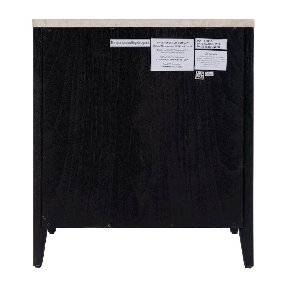 Averly 22"W Marble Top 2 Drawer Nightstand with Shelf, Black. Picture 6