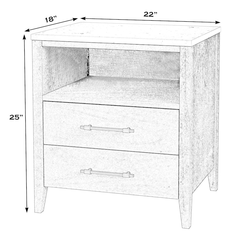 Averly 22"W Marble Top 2 Drawer Nightstand with Shelf, Black. Picture 3