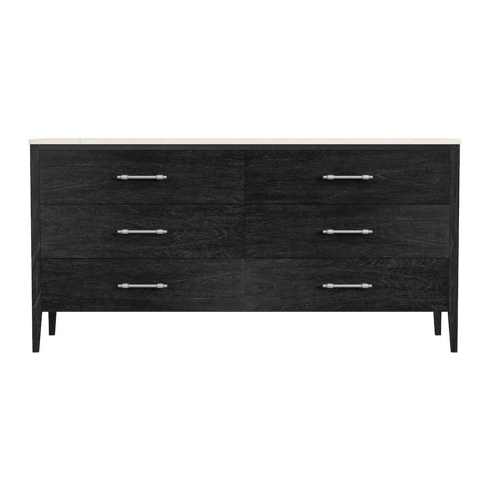 Averly 64"W Rectangular Marble Top 6 Drawer Dresser, Black. Picture 4