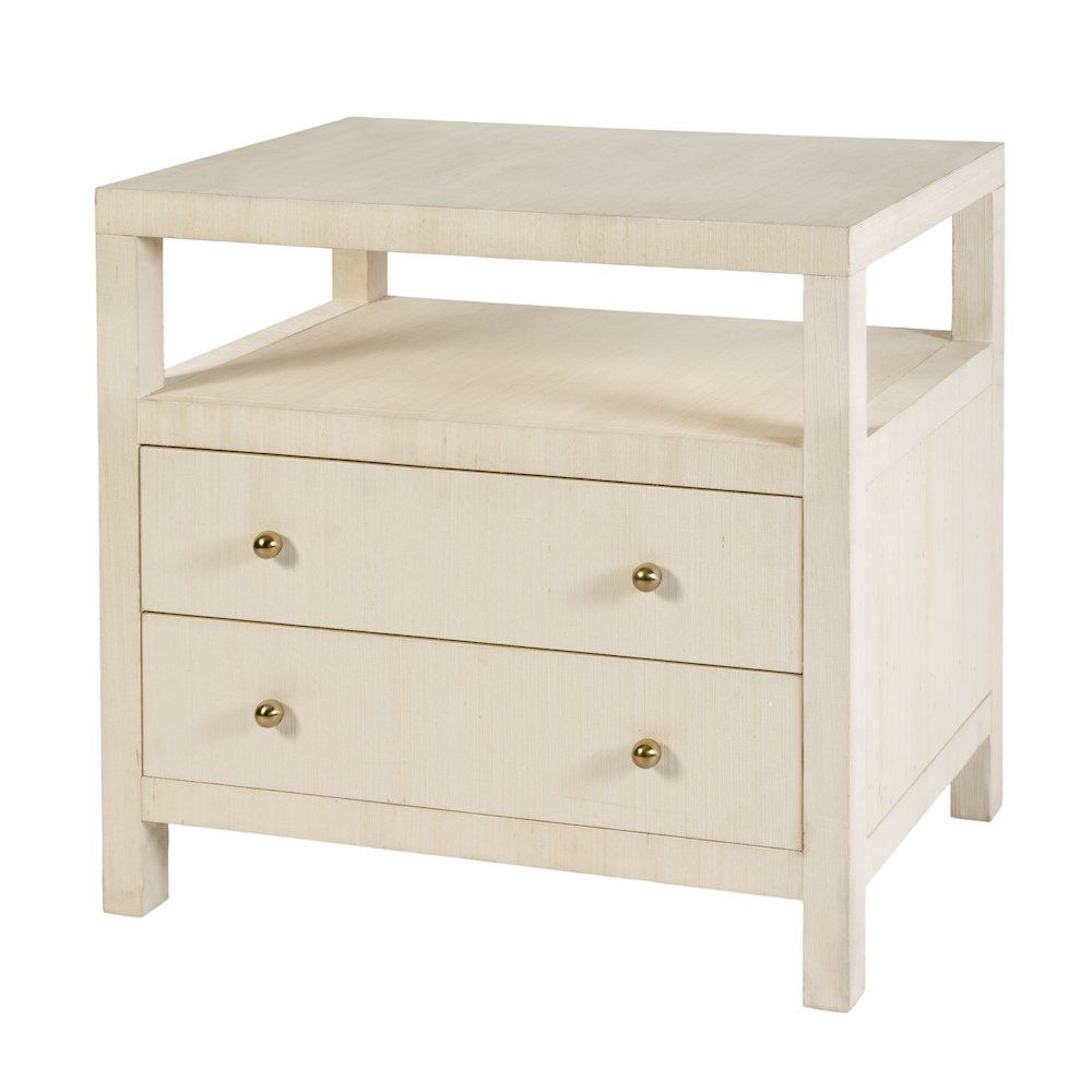 Nora 28 in. W Raffia 2 Drawer Nightstand with Top Open Shelf, Beige. Picture 1