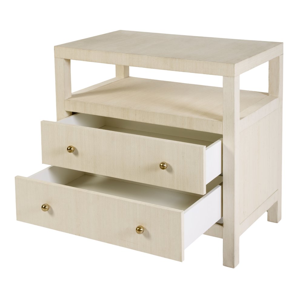 Nora 28 in. W Raffia 2 Drawer Nightstand with Top Open Shelf, Beige. Picture 4