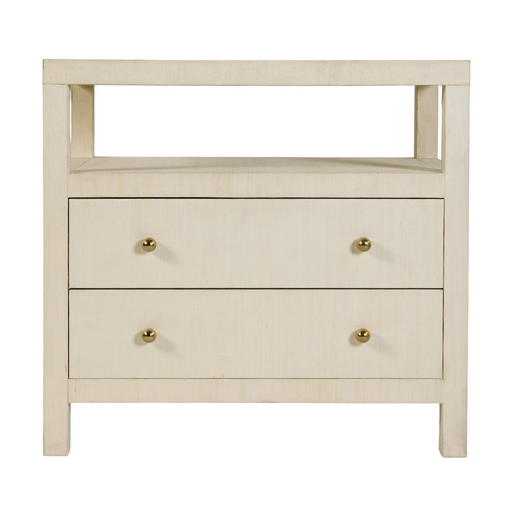 Nora 28 in. W Raffia 2 Drawer Nightstand with Top Open Shelf, Beige. Picture 5
