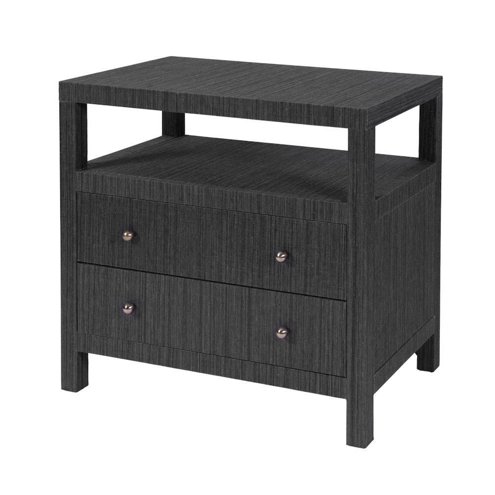 Nora 28 in. W Raffia 2 Drawer Nightstand with Top Open Shelf, Gray. Picture 1