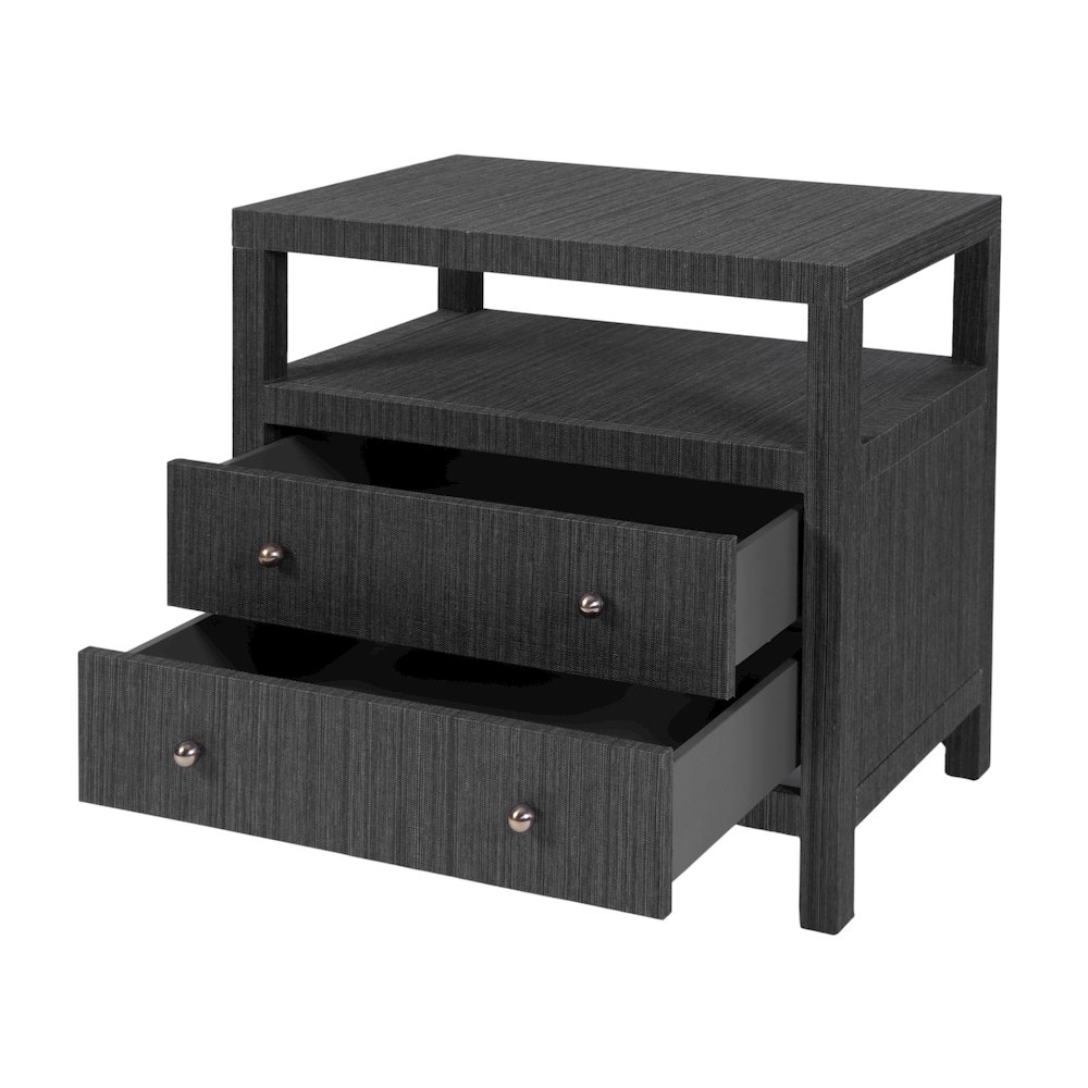 Nora 28 in. W Raffia 2 Drawer Nightstand with Top Open Shelf, Gray. Picture 4