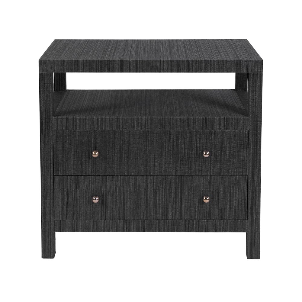Nora 28 in. W Raffia 2 Drawer Nightstand with Top Open Shelf, Gray. Picture 5