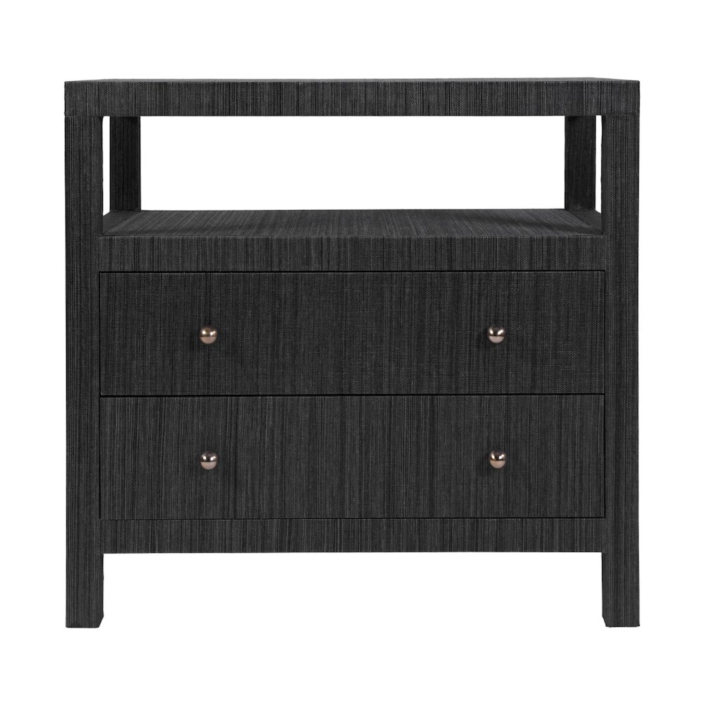 Nora 28 in. W Raffia 2 Drawer Nightstand with Top Open Shelf, Gray. Picture 6