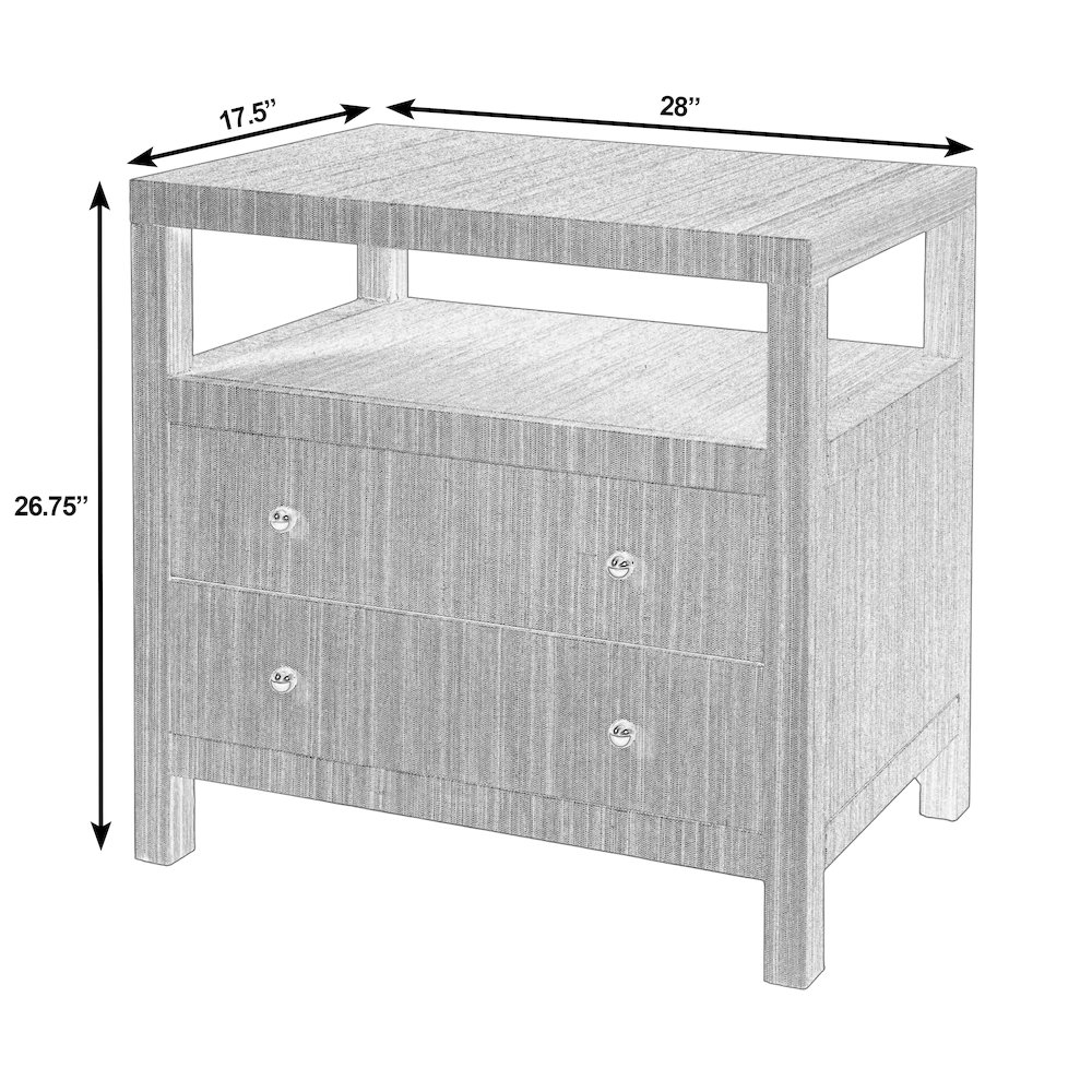 Nora 28 in. W Raffia 2 Drawer Nightstand with Top Open Shelf, Gray. Picture 3