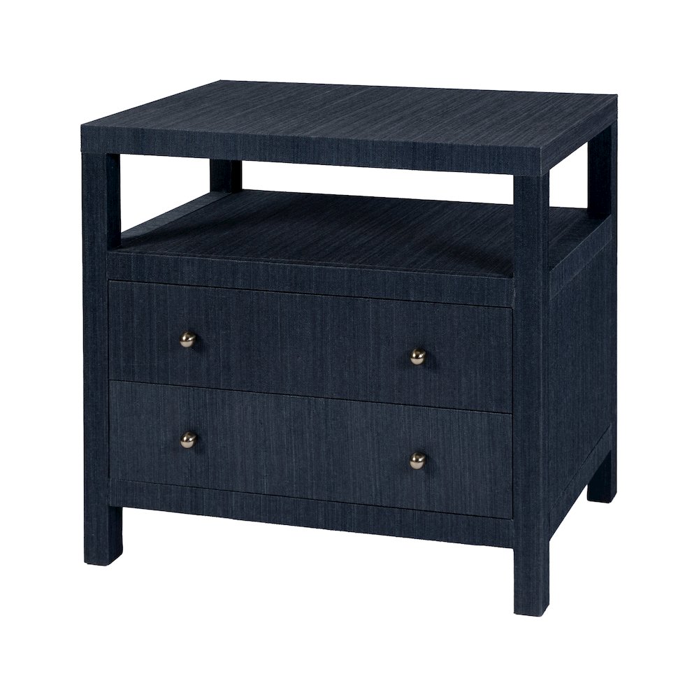 Nora 28 in. W Raffia 2 Drawer Nightstand with Top Open Shelf, Blue. Picture 1