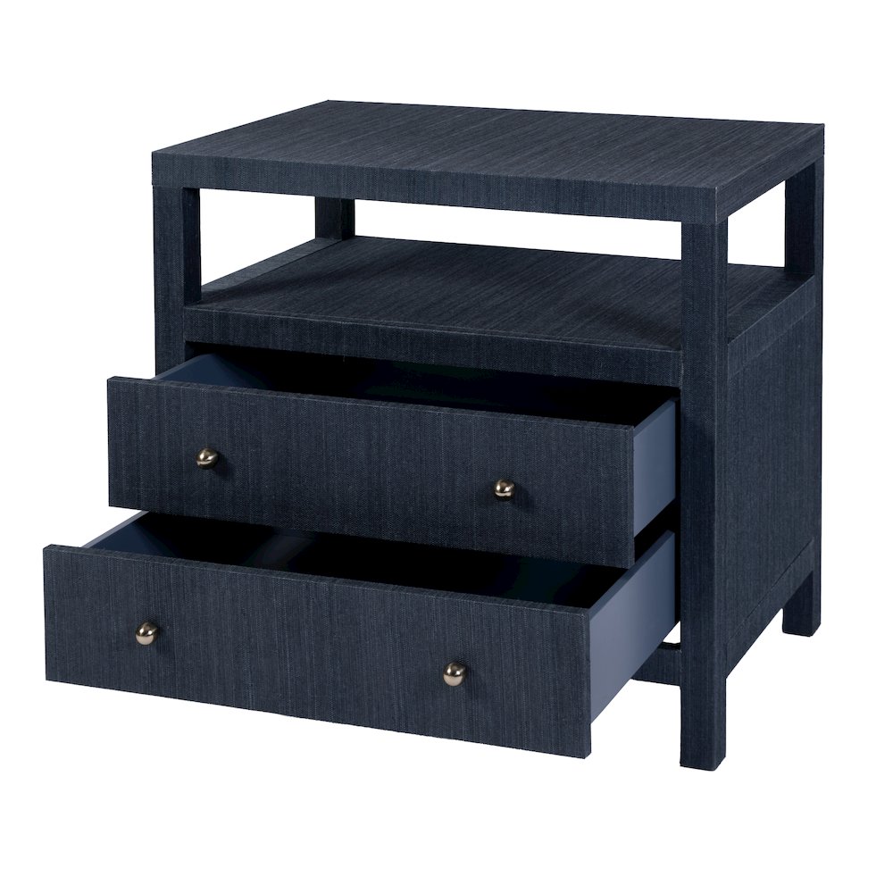 Nora 28 in. W Raffia 2 Drawer Nightstand with Top Open Shelf, Blue. Picture 4