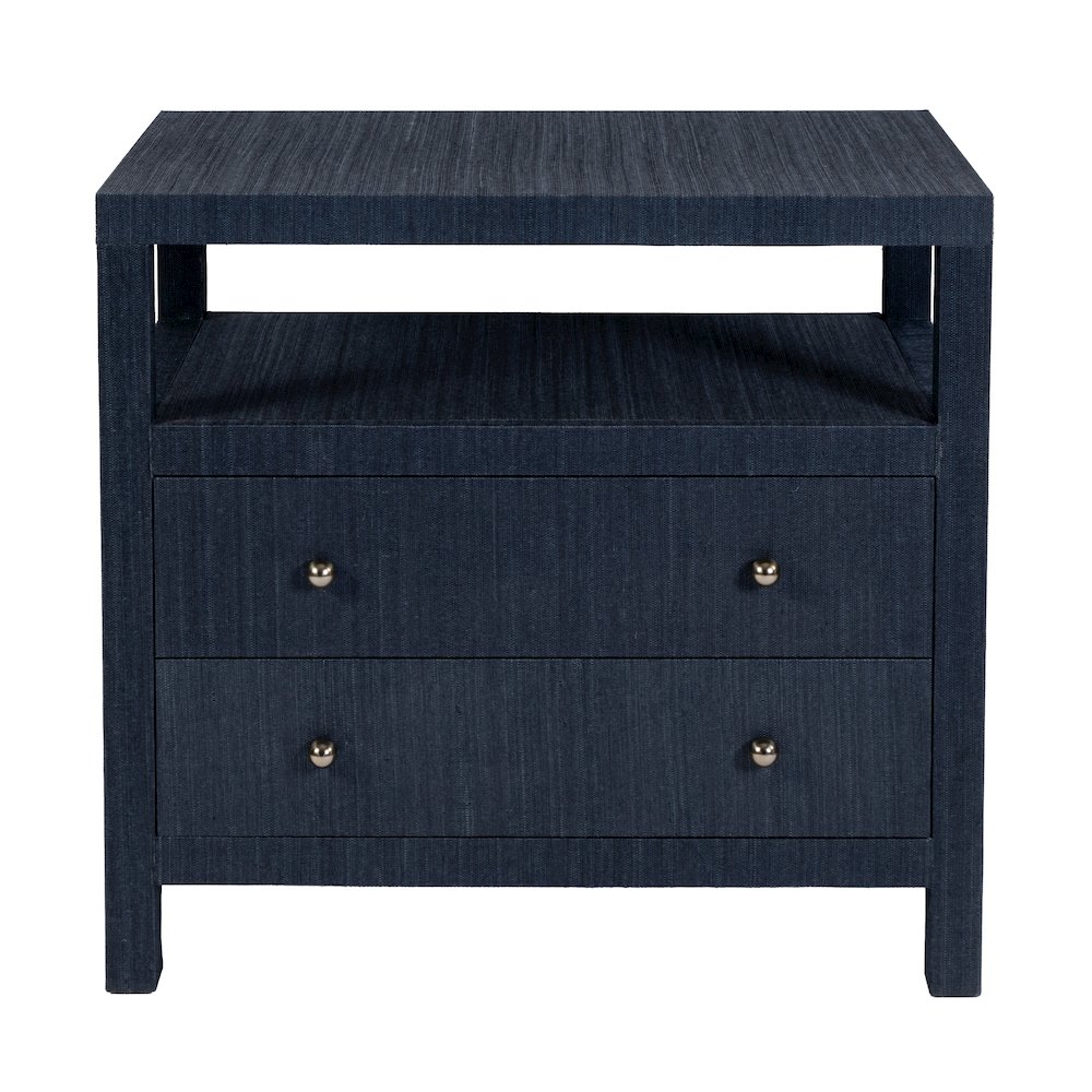 Nora 28 in. W Raffia 2 Drawer Nightstand with Top Open Shelf, Blue. Picture 5
