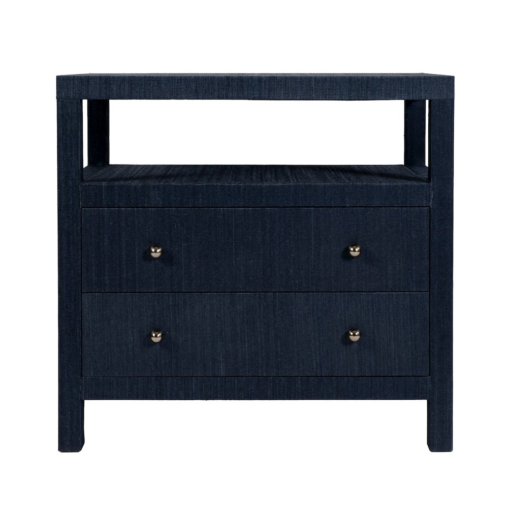 Nora 28 in. W Raffia 2 Drawer Nightstand with Top Open Shelf, Blue. Picture 6