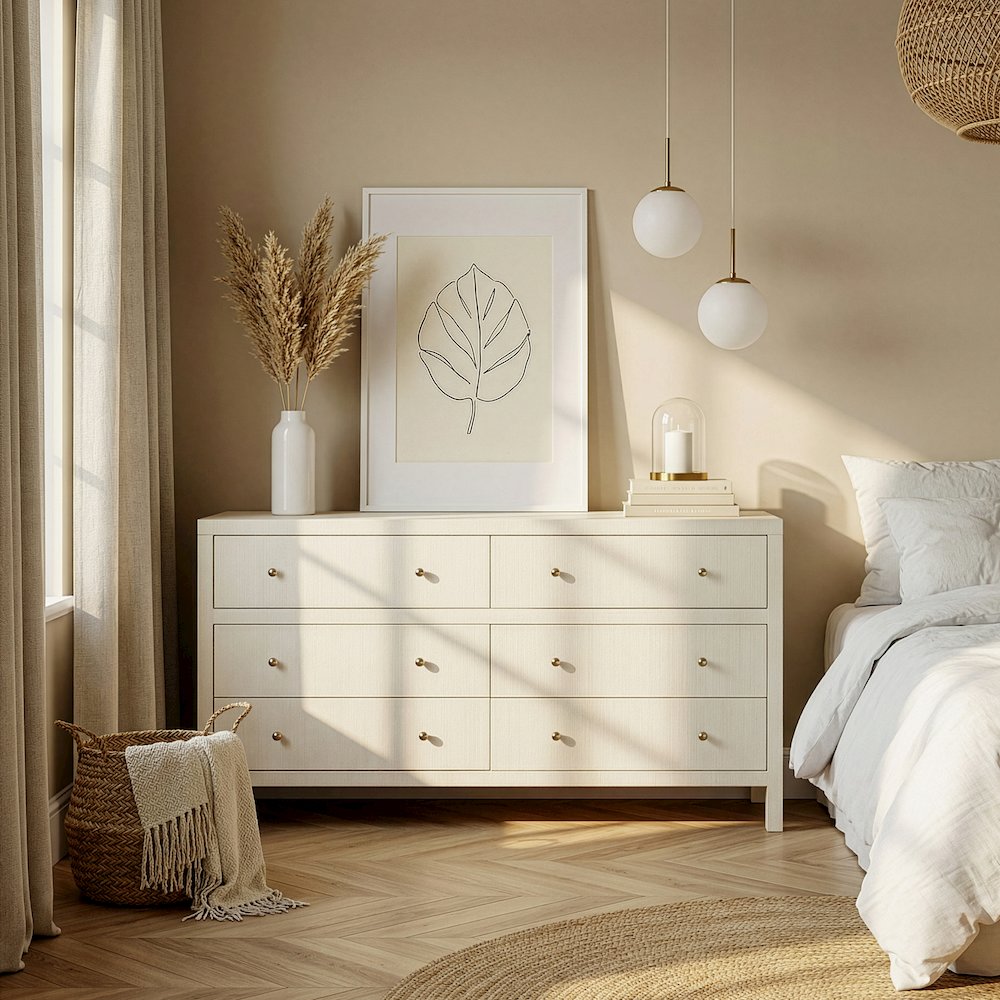 Nora 60 in. W Raffia 6 Drawer Dresser, Beige. Picture 2