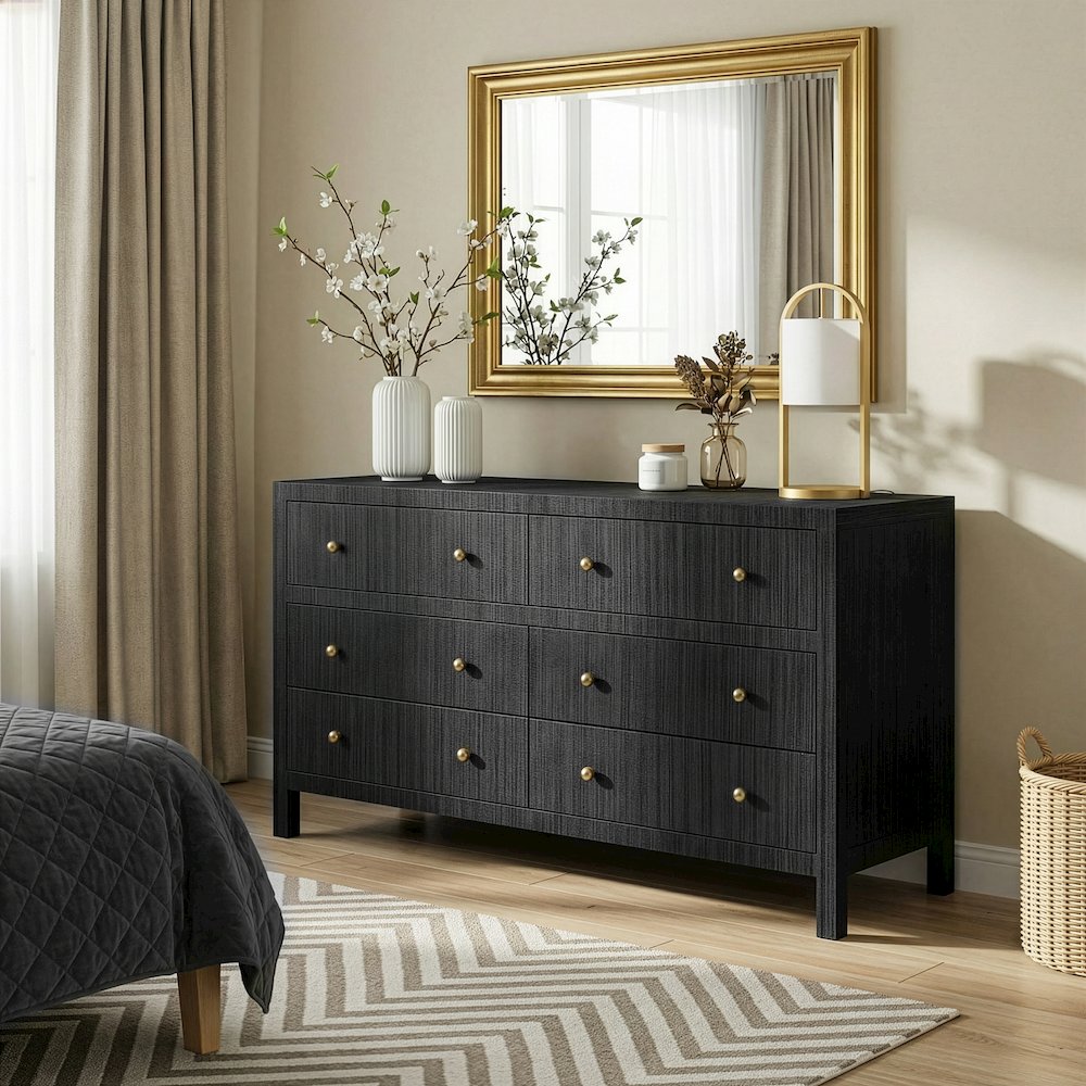 Nora 60 in. W Raffia 6 Drawer Dresser, Gray. Picture 2