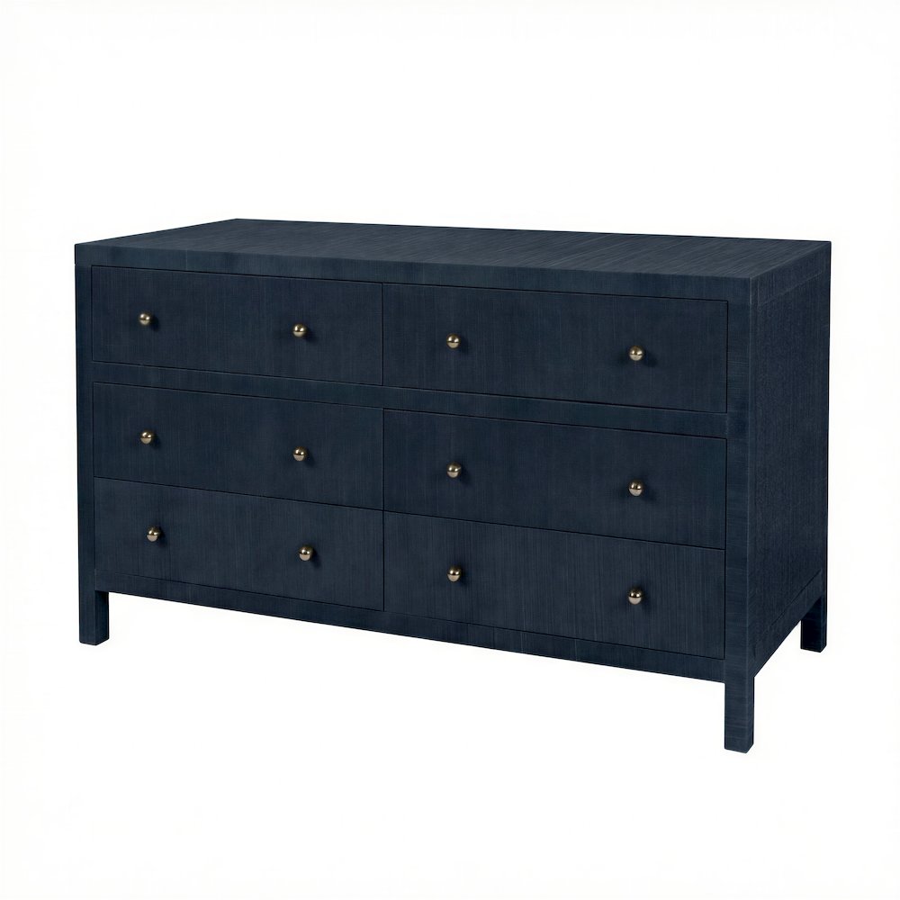 Nora 60 in. W Raffia 6 Drawer Dresser, Blue. Picture 1