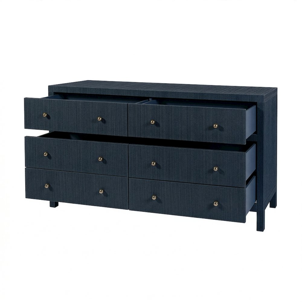 Nora 60 in. W Raffia 6 Drawer Dresser, Blue. Picture 4