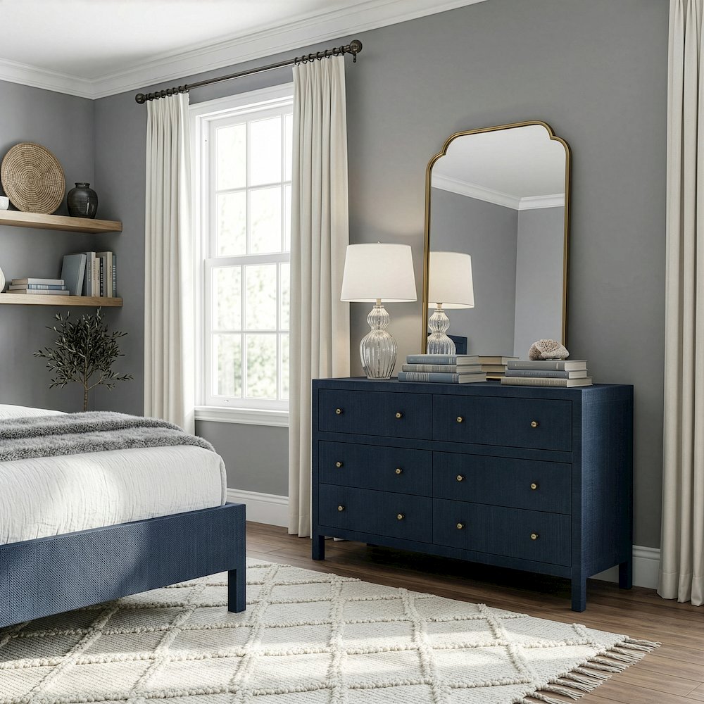 Nora 60 in. W Raffia 6 Drawer Dresser, Blue. Picture 2