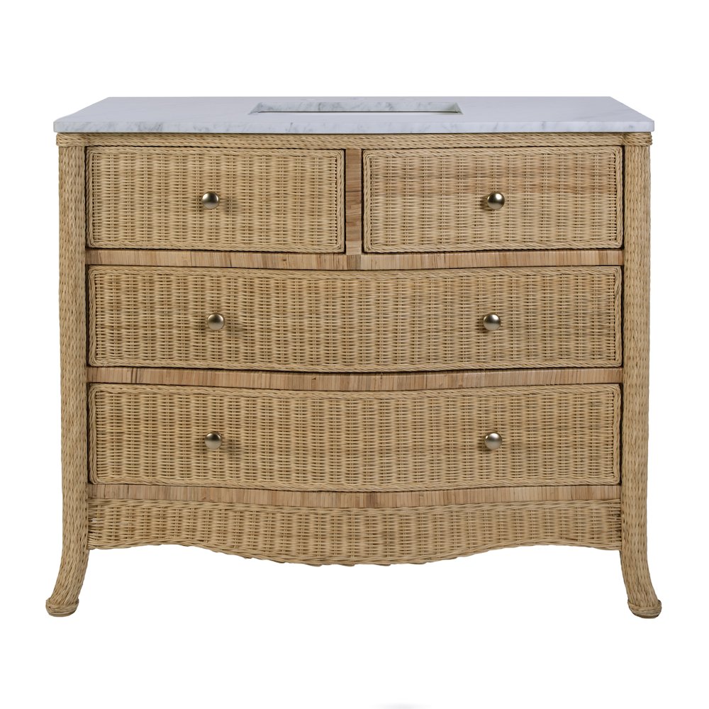 McLean 42 in. W Marble Top and Rattan 2 Drawer Single Bathroom Vanity, Natural. Picture 5