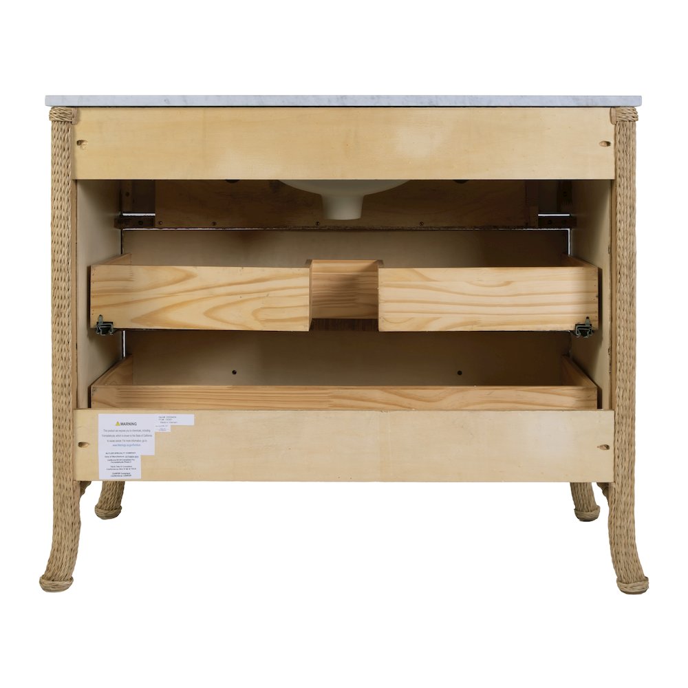 McLean 42 in. W Marble Top and Rattan 2 Drawer Single Bathroom Vanity, Natural. Picture 8