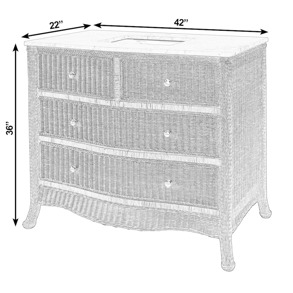McLean 42 in. W Marble Top and Rattan 2 Drawer Single Bathroom Vanity, Natural. Picture 3