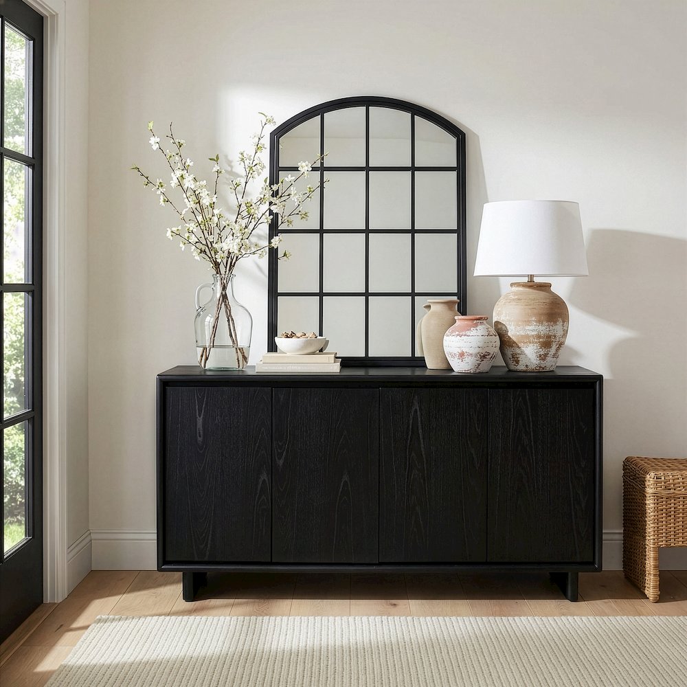 Halmstad 63 in. W Wood Sideboard with Interior Storage, Black. Picture 2