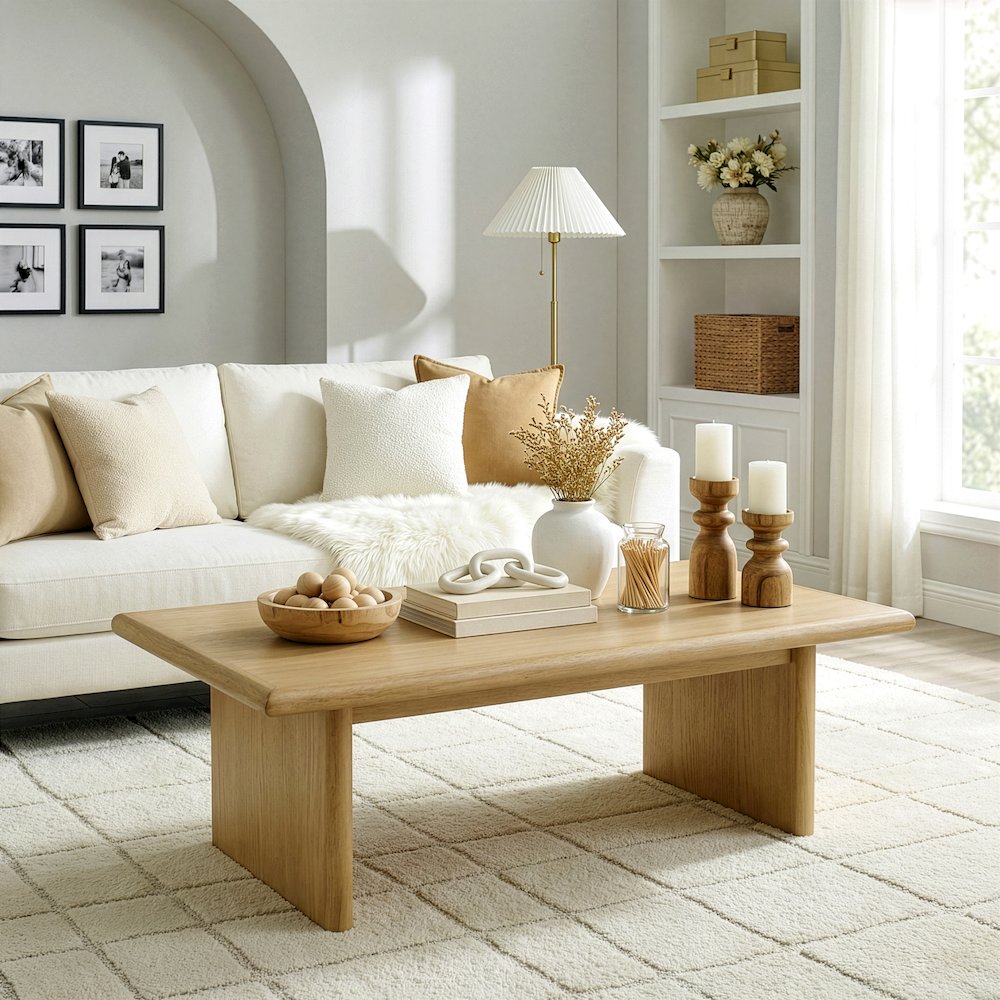 Halmstad 42 in. W Rectangular Wood Coffee Table, Light Brown. Picture 2