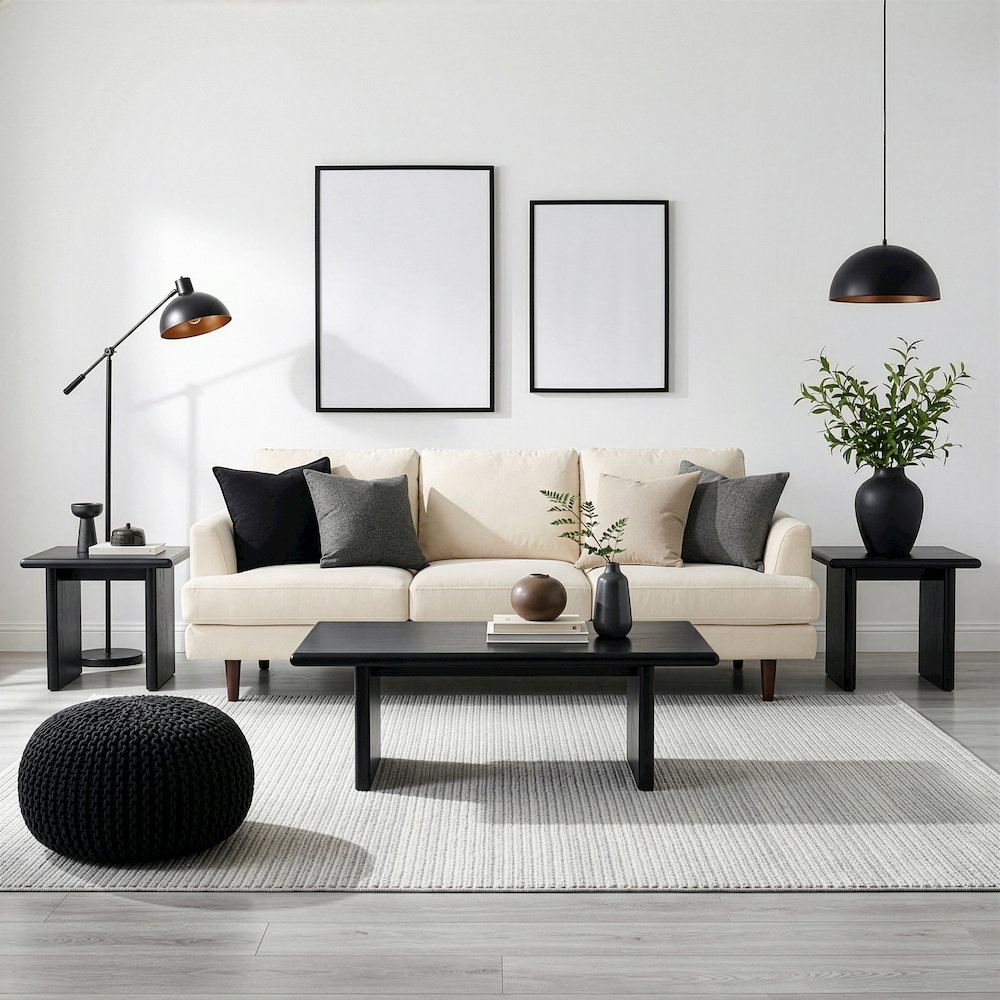 Halmstad 42 in. W Rectangular Wood Coffee Table, Black. Picture 2