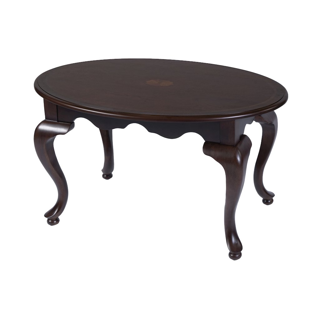 Mareo 38 in. W Oval Wood Traditional Queen Anne Coffee Table, Cherry. Picture 1