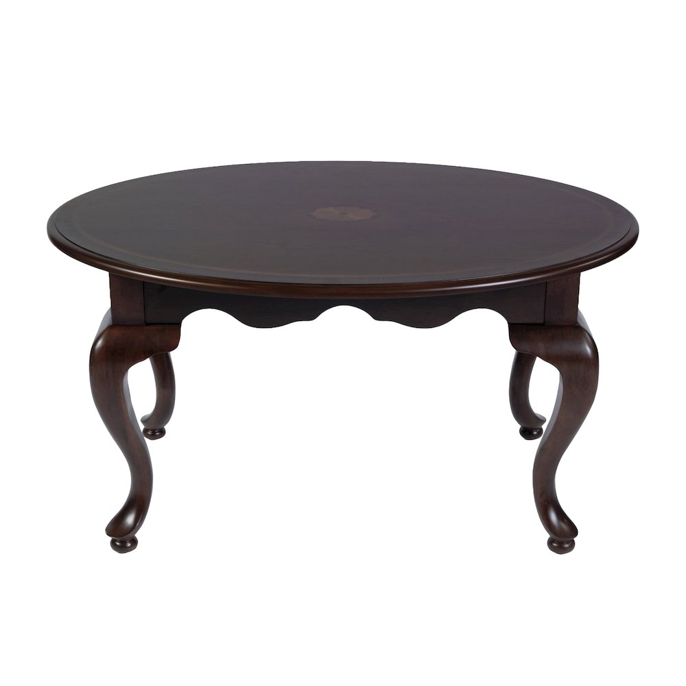 Mareo 38 in. W Oval Wood Traditional Queen Anne Coffee Table, Cherry. Picture 4