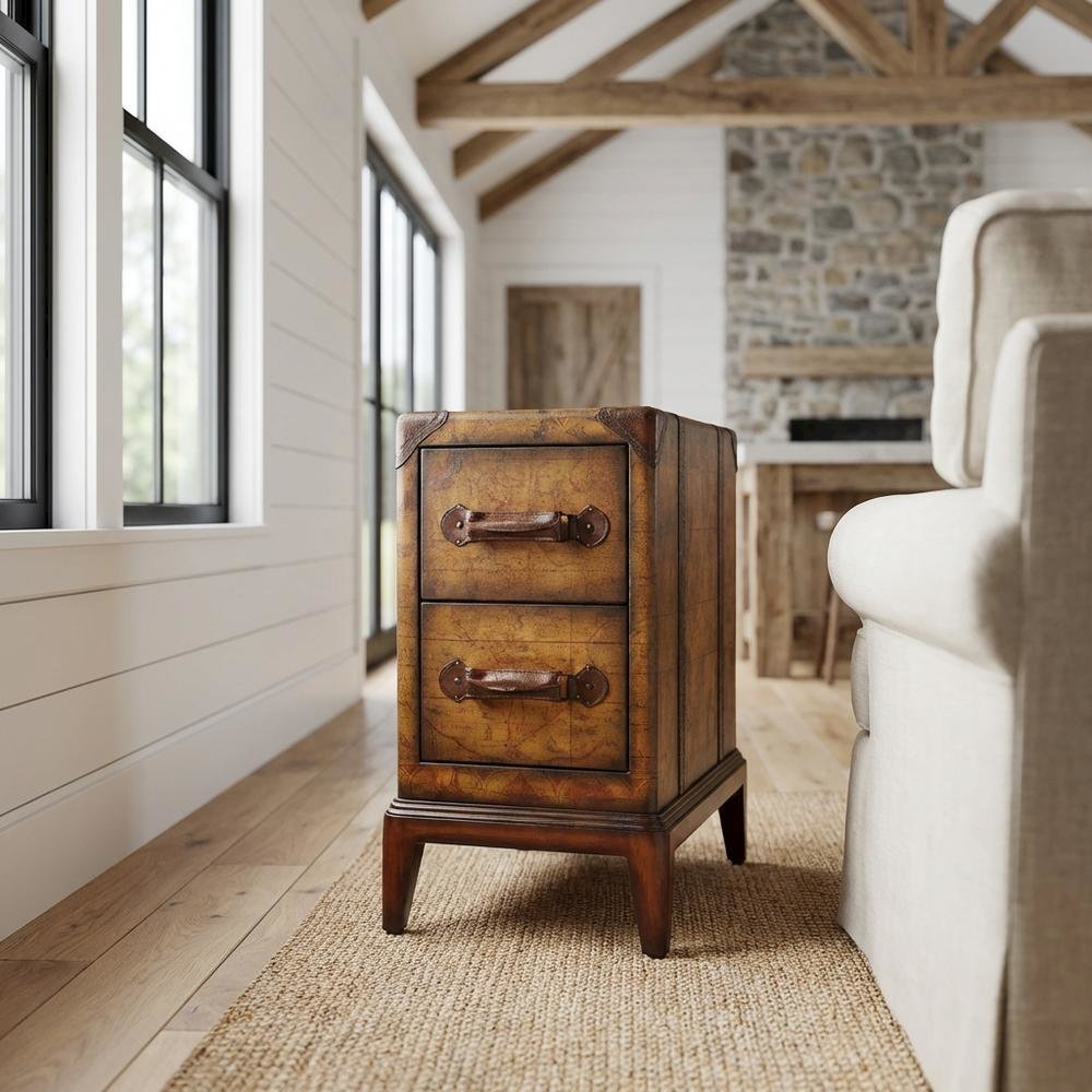 Traditional Chairside Table with 2 Drawers, Side End Table for Living Room. Picture 2