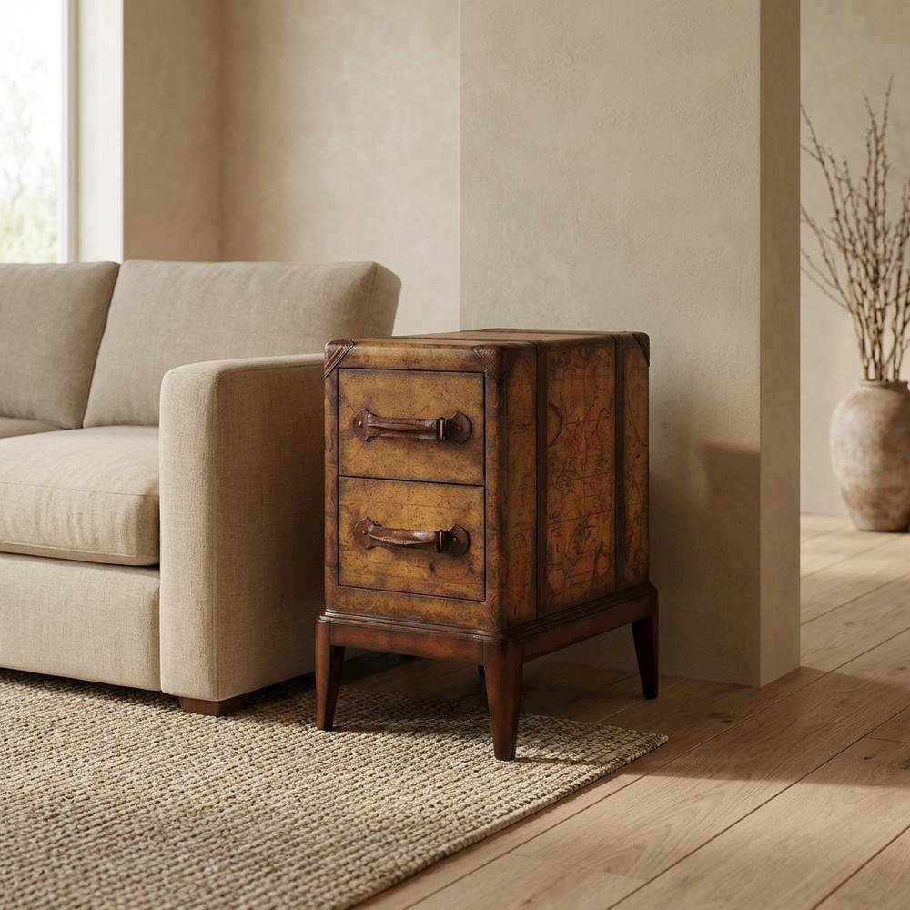 Traditional Chairside Table with 2 Drawers, Side End Table for Living Room. Picture 3