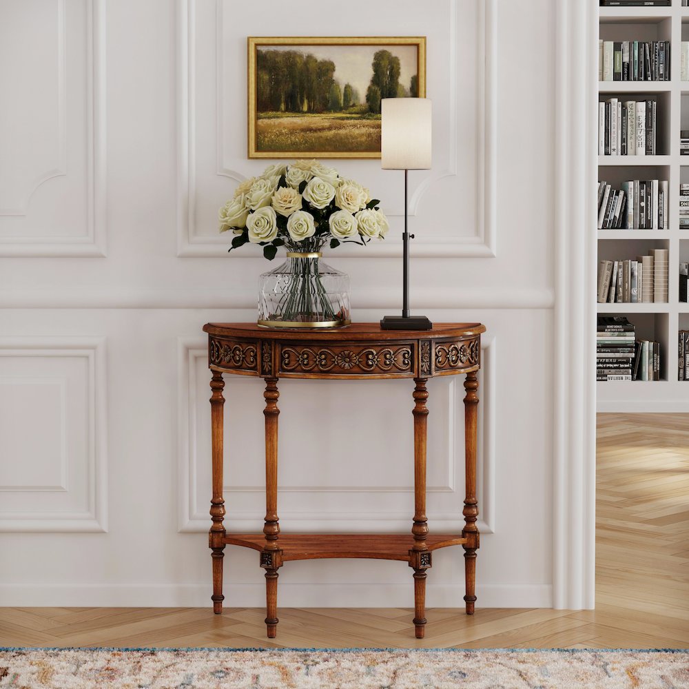 Danelle Demilune Console Table, Medium Brown. Picture 2