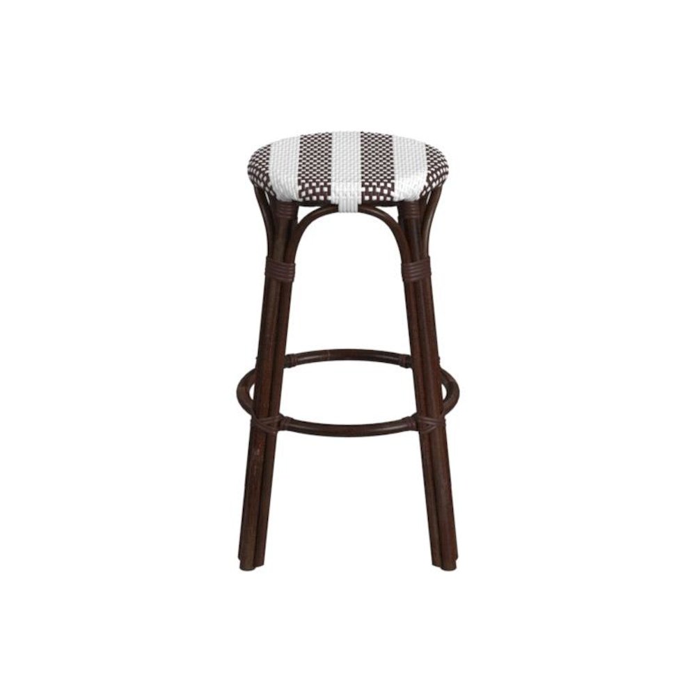 Tobias Round Rattan 30" Bar Stool, White and Brown Stripe. Picture 3
