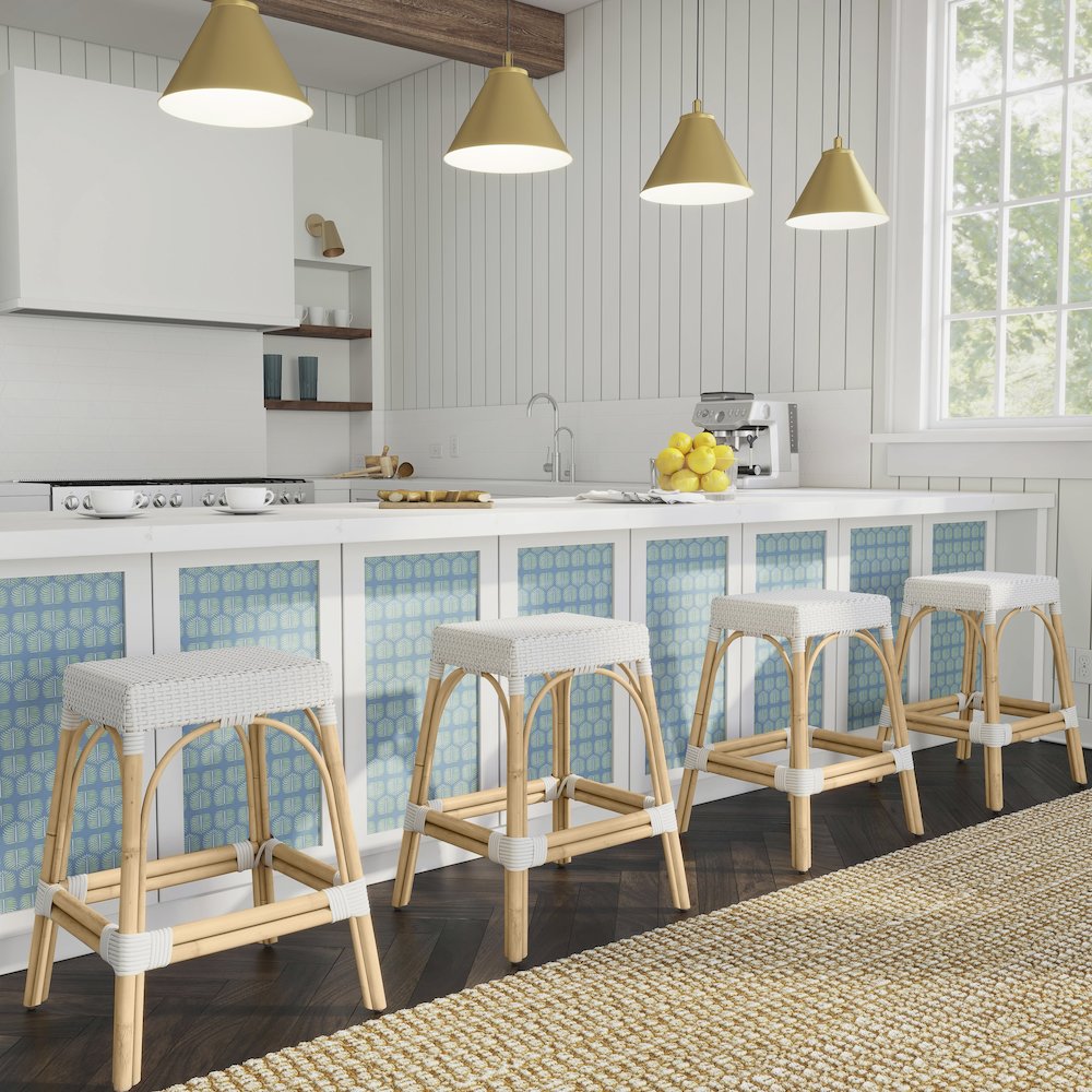 Robias Rectangular Rattan 24.5" Counter Stool, Glossy White. Picture 9