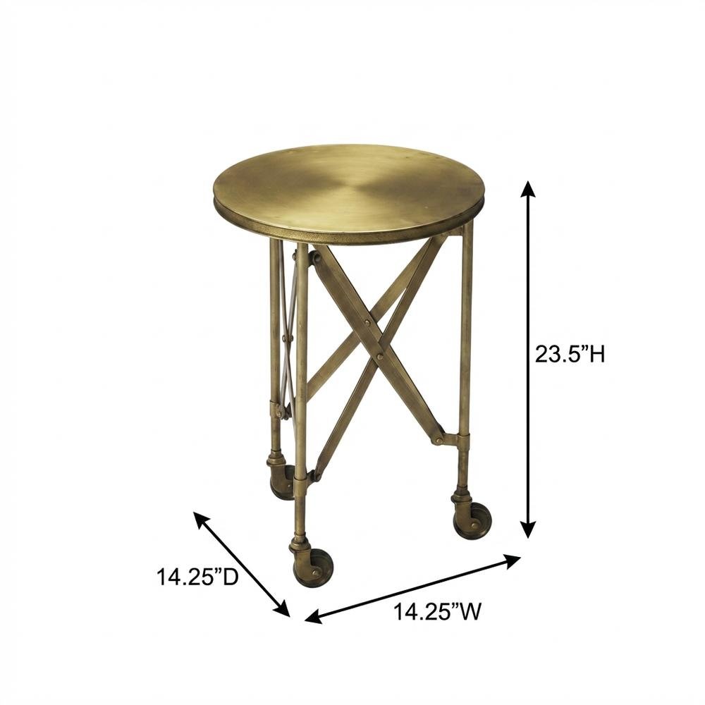 Round Industrial Side Table, Distressed Accent Table, Olive Ash. Picture 4