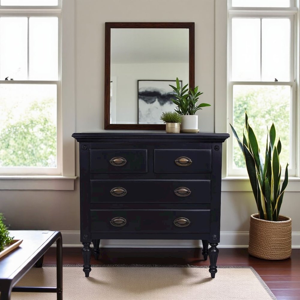 Black Chest of Drawers – 4 Drawer Dresser for Bedroom Wooden Storage. Picture 2
