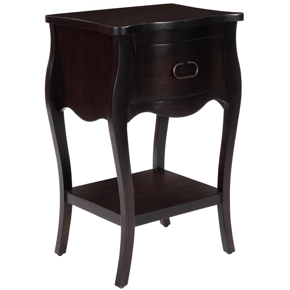 Rochelle 1 Drawer Nightstand, Dark Brown. Picture 1