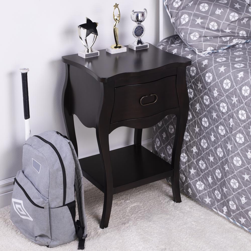 Rochelle 1 Drawer Nightstand, Dark Brown. Picture 10