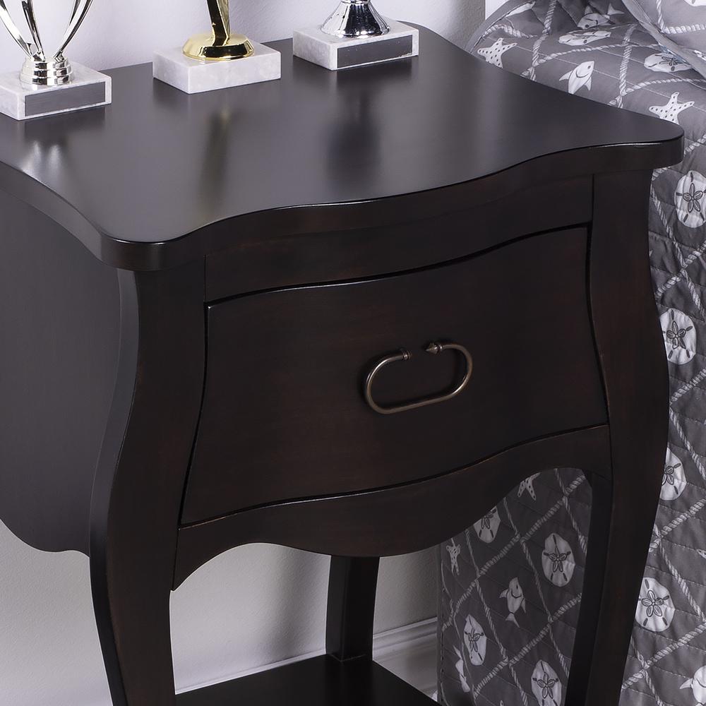 Rochelle 1 Drawer Nightstand, Dark Brown. Picture 11
