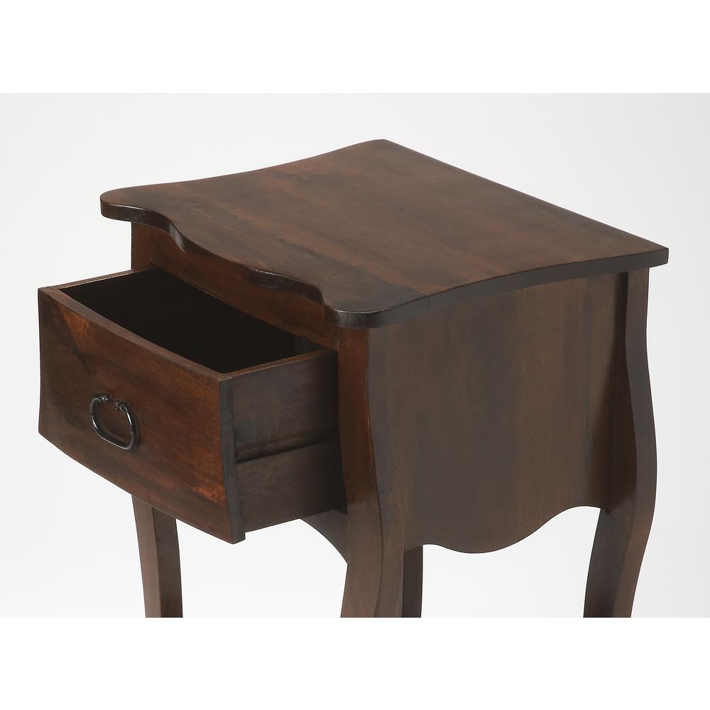 Rochelle Walnut 1 Drawer Nightstand, Dark Brown. Picture 2