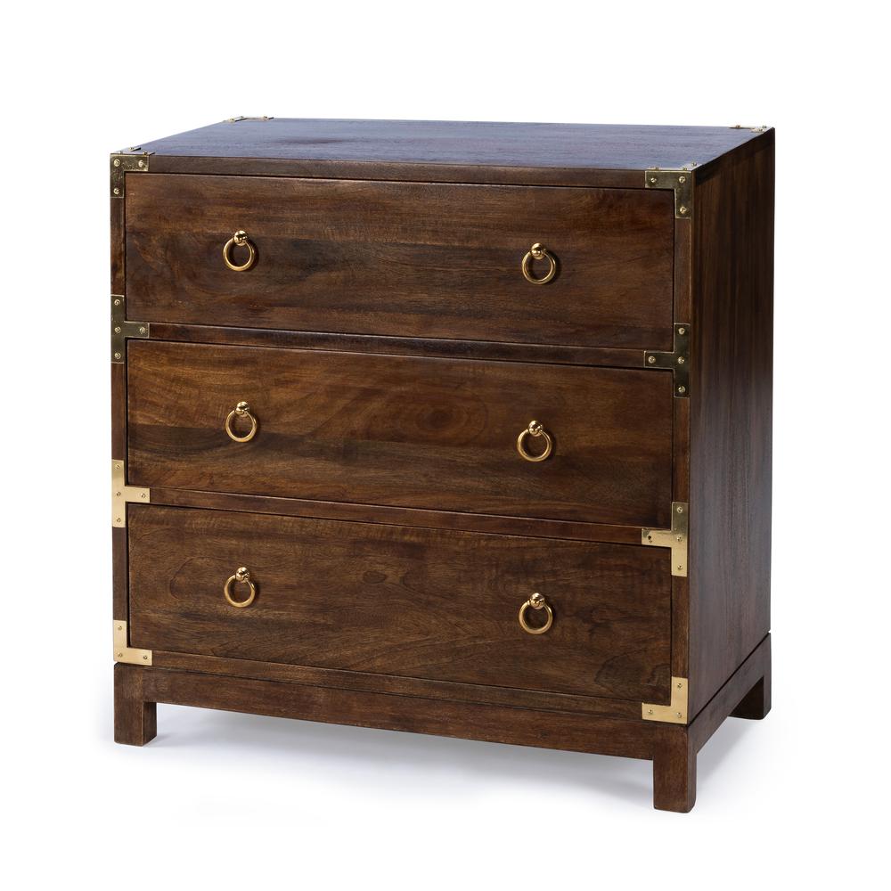 Forster Campaign 3 Drawer Dresser, Dark Brown. Picture 1