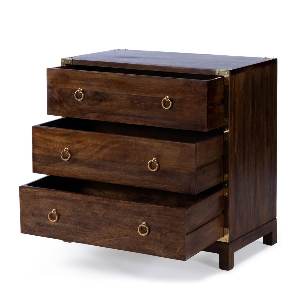Forster Campaign 3 Drawer Dresser, Dark Brown. Picture 2