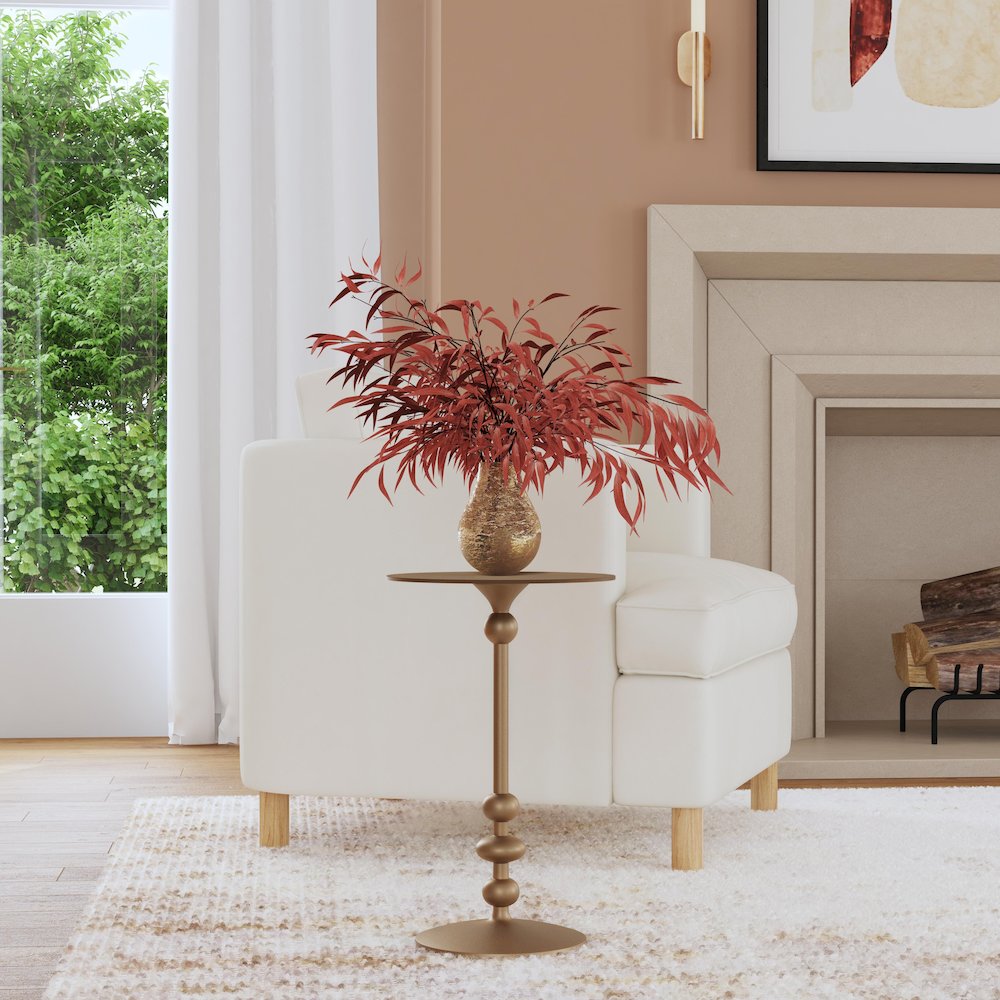 Zora Round Pedestal Side Table, Gold. Picture 7