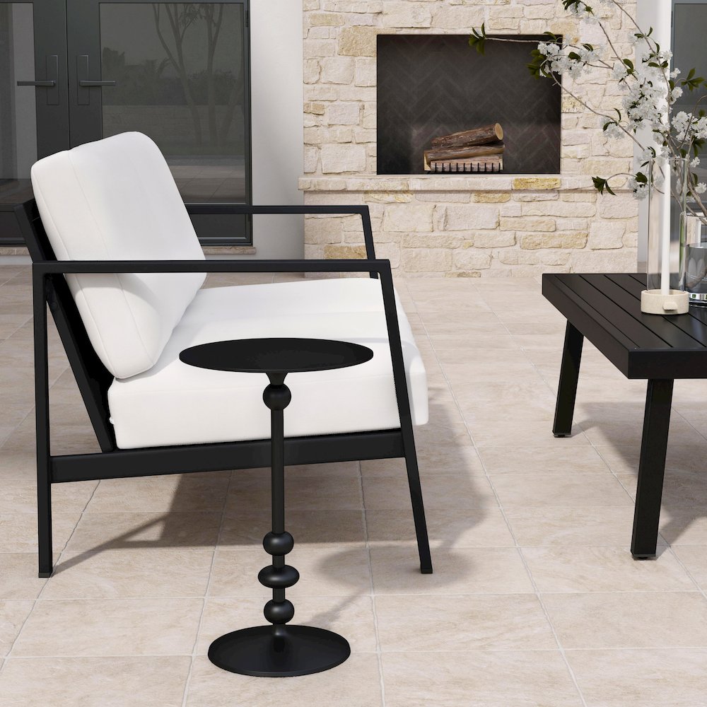 Zora Outdoor Round Pedestal Side Table, Black. Picture 4