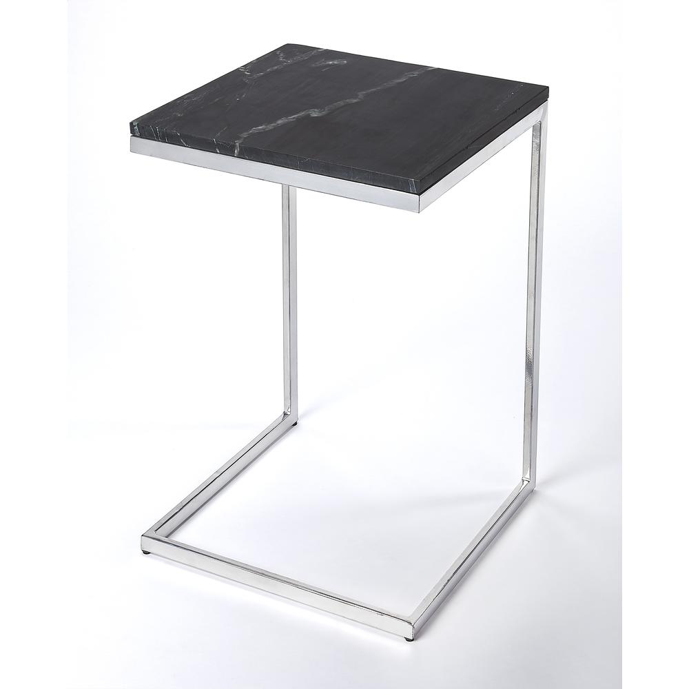 Lawler Marble C- Side Table, Black, Silver. Picture 1